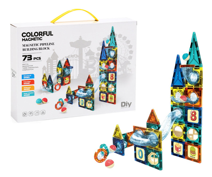 Colorful Magnetic Pipeline Building Blocks – 73 PCS DIY STEM Educational Toy Set