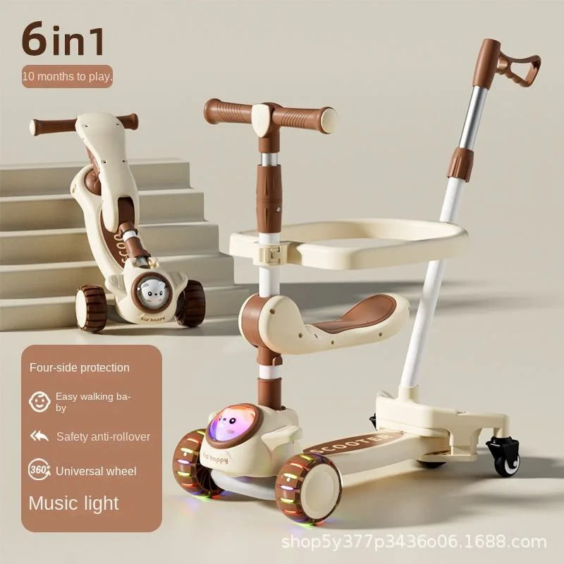 6-in-1 Baby Scooter & Walker with Music Light