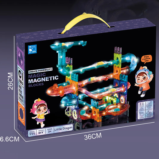 DIY Magic Magnetic Marble Run Blocks Set – 111 Pcs STEM Construction Toy